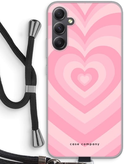Case Company® - Hoesje met koord geschikt voor Samsung Galaxy A34 hoesje met Koord - Hart Roos - Telefoonhoesje met Zwart Koord - Bescherming aan alle Kanten en Over de Schermrand