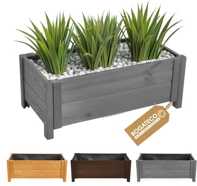 BOGATECO plantenbak van hout | Bloempot Perfect voor tuin | Waterdicht | Met Agro-Textiel | 80x38x30cm | antraciet