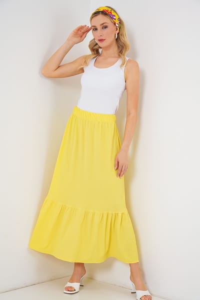Gestructureerde Maxi Breirok met Elastische Taille