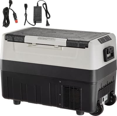 55L Auto Koelbox en Vriezer - Draagbare Compressor Koelbox voor Camping - Reizen en Outdoor Avonturen - zwart/grijs
