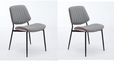 Stoel 57x49x83cm Eetkamerstoelen 2-Delige Set Grijs PU Leer Houten Rugleuning Metalen Poten Verstelbare Voet Keuken Eetkamer