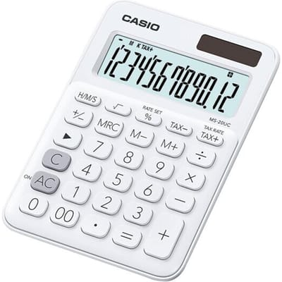 Casio MS-20UC Bureaurekenmachine Wit Aantal displayposities: 12 werkt op zonne-energie, werkt op batterijen (b x h x d) 105 x 23 x 149.5 mm