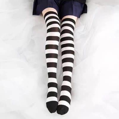 Schattige Roze Blauwe Lolita Gestreepte Sokken Voor Vrouwen Schattige Schoolmeisjes Kniehoge Lange Sokken Cosplay Anime Studentensokken One Size white