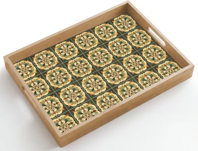 Dienblad hout 50x35 cm - Schootdienblad - Ornament - Patroon - Groen - Borrelplank rechthoek - Plateau dienbladen