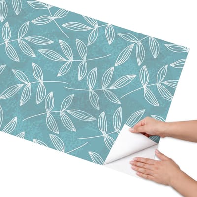 Coloray Meubel Wrap Folie - Turkoois Meubelfolie - 65x130 cm - Wrapfolie Keuken Plantenpatroon - Decoratiefolie - Modern Meubelfolie - Meubel Wrap Folie - Woonkamer decoratie - Bloemen en planten