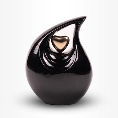 Teardrop Urn Groot 3 liter Zwart Goudkleurig - Urn voor Menselijke As - Crematie Urn voor As Volwassenen - Dieren Urn voor As Crematie - Urn Hond - Urn Kat