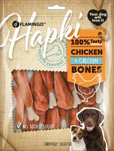 Flamingo Snack "Hapki" Calcium Drumstick met Kip – 400 g – Smakelijke Kauwsnack voor Honden