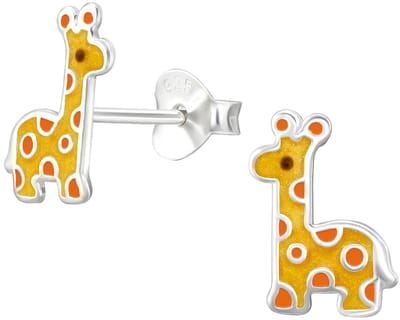 Joy|S - Zilveren giraf oorbellen - 7 x 10 mm - giraffe oorknoppen - sterling zilver 925 - kinderoorbellen