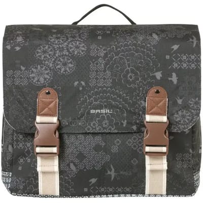 Basil Boheme Dubbele Fietstas - 35L Charcoal Waterafstotend Polyester Met MIK Adapterplaat Reflecterend Kunstleren Details E-bike Ready