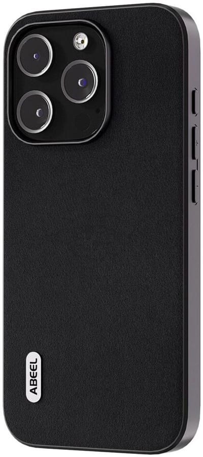 ABEEL Hoesje Geschikt voor Apple iPhone 15 Pro - Back Cover met Nappa Textuur - Echt Leer Case - Zwart