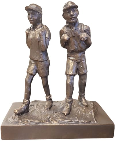 Wandelaren - Duo man en vrouw aan het wandelen - 20x23x10 cm - Neolith - Brons kleurig - Hobby beeld