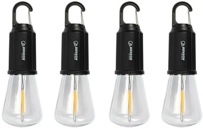 Benson Campinglamp - 4x - zwart - kunststof - 5.4 x 17.5 cm - lantaarn - oplaadbaar met karabijnhaak