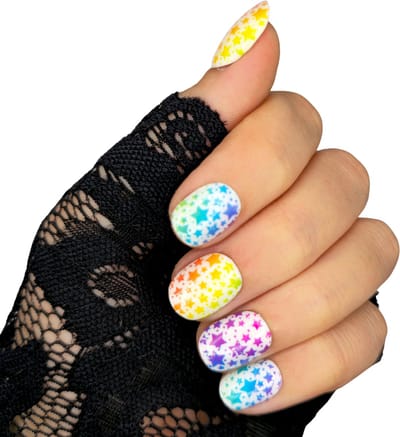 SD Press on Nails - B62 - Plaknagels met nagellijm - Kort naturel kunstnagels - kleurrijk - Sterren - Set 20 Nagels handgemaakt van gel polish - Nepnagels - Accessoires Zomer - Neon - Nageltips - Nail Art