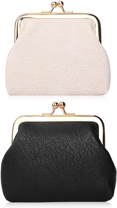 2 Packs Dames Leer Muntportemonnee met Clip en Kaartenhouder - Zwart Leder Wallet voor Vrouwen