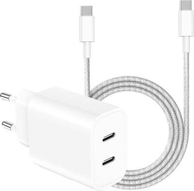 Usb C Lader 2 Poorten + Sterke usb-C Kabel - 1 Meter - 35w Snellader met usb-C naar usb-C Kabels - Oplader usbC