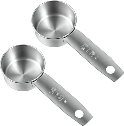 Dailygoods - Tyqour 2 STUKS 1/8 Maatlepels 1/8 Kop (30ml, 1oz) Maatbekers 1/8 Theelepel Maatlepel Roestvrijstalen Koffie Meetlepel Duurzame Metalen Maatbekers