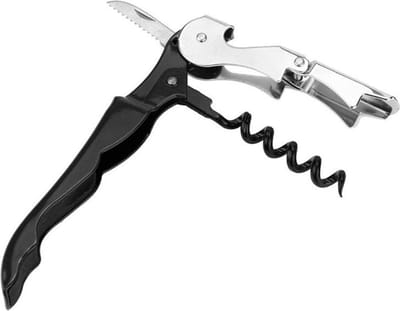 Professionele  Kelnersmes - Kurkentrekker - Bieropener - flesopener Zwart - Sommelier - Wijn opener - Corkscrew - Roestvrijstaal