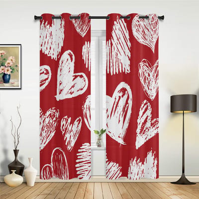 Valentijnsdag Liefde Handgetekend Raamgordijnen voor Woonkamer Slaapkamer Gordijn Modern Keuken Jaloezieën Draperieën Gordijnen 135W x 60H(cm) x1 red