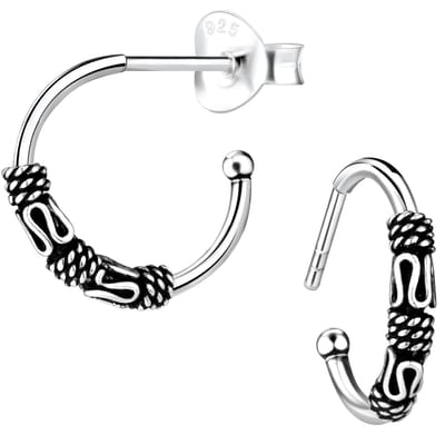Joy|S - Zilveren Bali oorringen stud - classic - 14 mm - geoxideerd