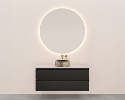 Wiesbaden Novira Onderkast - Afgeronde Hoeken met 2 laden en 1 uitsparing - 120x48cm - Mat Zwart