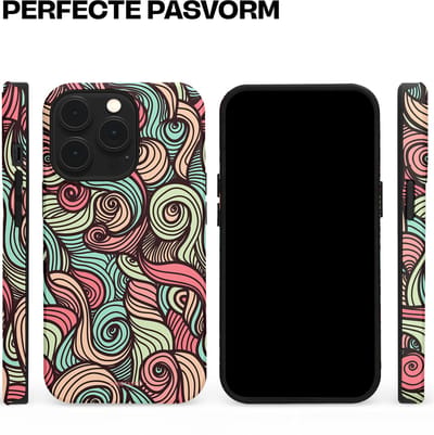 Casetastic hoesje geschikt voor Apple iPhone 13 Pro - MagSafe - Dubbellaagse bescherming - Pastel Swirl Vibes - Fashion Case - Taupe Donkergrijs Saliegroen Grijs