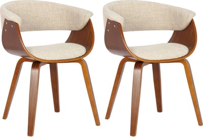 CLP Bruce Set van 2 Eetkamerstoelen - Met armleuning - Hout frame - Stof/walnoot/creme