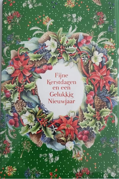 Kerstkaarten - kerstkaart Janneke Brinkman - 8 dubbele wenskaarten met 8 enveloppen - groen bloemen