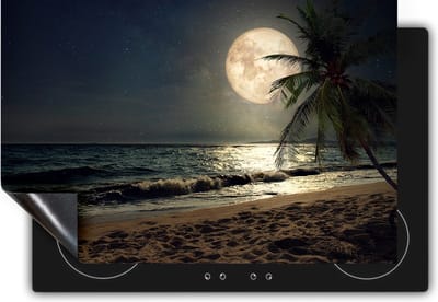 Chefcare Inductie Beschermer Tropisch Strand in de Nacht met Volle Maan - 60x50 cm - Afdekplaat Inductie - Kookplaat Beschermer - Inductie Mat