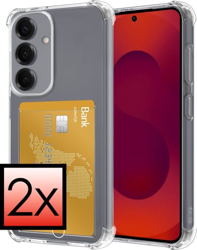 Hoesje - 2 Stuks - Geschikt voor Samsung Galaxy S25 FE - Met Pashouder en Kaarthouder - Telefoon Hoes Shockproof - Siliconen Case - Back Cover - Shock Proof - Pasjes Houder - Transparant