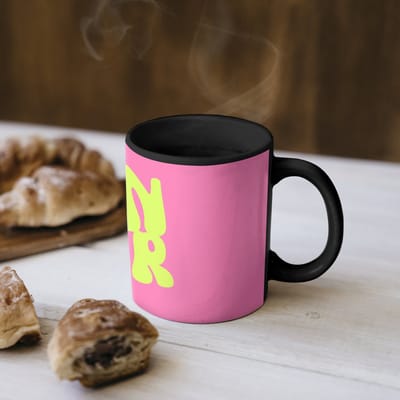 Magische Mok - Foto op Warmte Mokken - Koffiemok - Bonjour - Roze - Fel groen - Magic Mok - Beker - 350 ML - Theemok