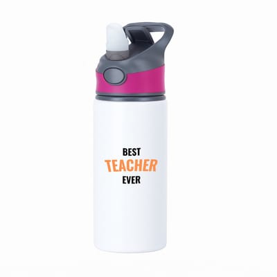 Hacebo® - best teacher ever waterfles met rietje roze - de beste leraar/lerares - juf - meester - verjaardagscadeau - verjaardag - cadeau - afscheidscadeau - geschenk - leuke cadeau - kado - gift - juffendag - water fles - 650ML