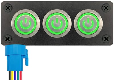 ProRide Metalen drukschakelaar 12-24V ON-OFF - Inbouwpaneel drievoudig - 22mm - IP67 - LED indicatie Groen