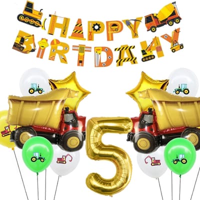Snoes Cijfer Ballon Nummer 5 - Vrachtwagen - Mega Vrachtwagen set Ballonnen Feestdecoratie - Helium Ballon - Kinderen