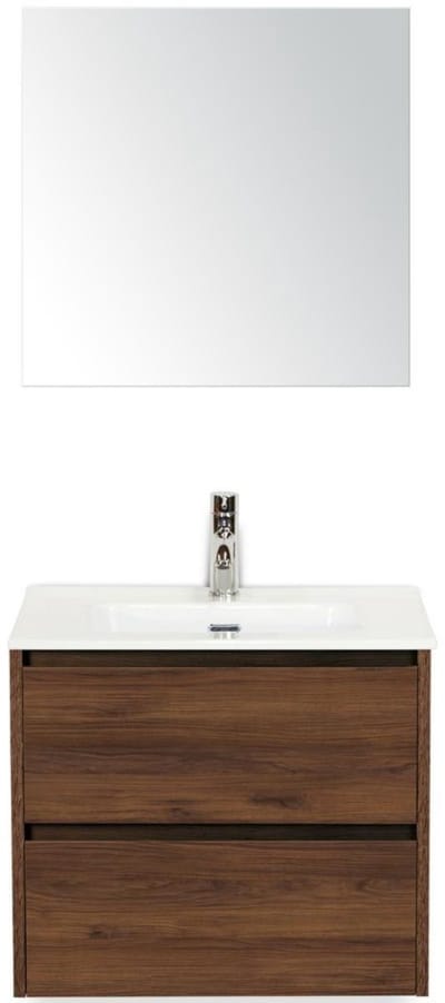 Dante Badmeubelset 60 cm - Walnoot - Keramische Wastafel Wit Cover met Spiegel