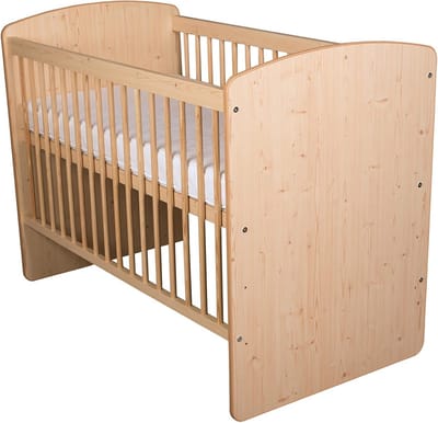 Babybed 120 x 60 cm van natuurlijk hout - Verstelbaar in hoogte met lattenbodem