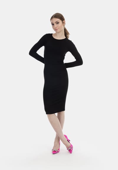 Mymo Midi-jurk met lange mouwen Dames zwart