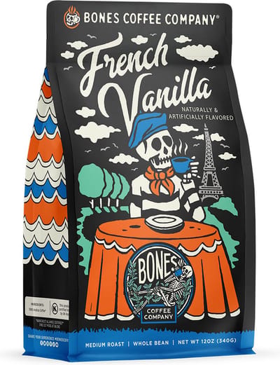 Bones Coffee - French Vanilla - ground coffee - gemalen koffie - vanille koffie - halloween - koffie cadeau