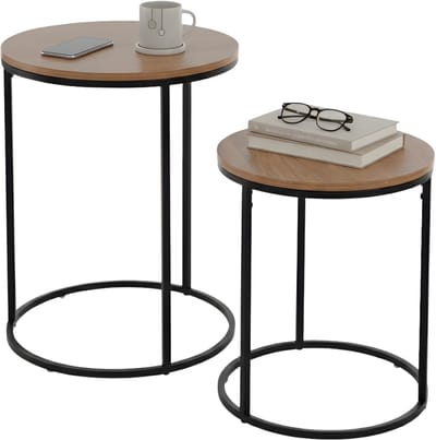 Lomera Bijzettafel Set - Bijzettafels 2 Stuks - Ronde Bijzettafel Set - Nesttafels - Bijzettafel Rond - Bijzettafeltjes - Tafeltjes Set - Bijzettafel Woonkamer - Bijzettafel Industrieel