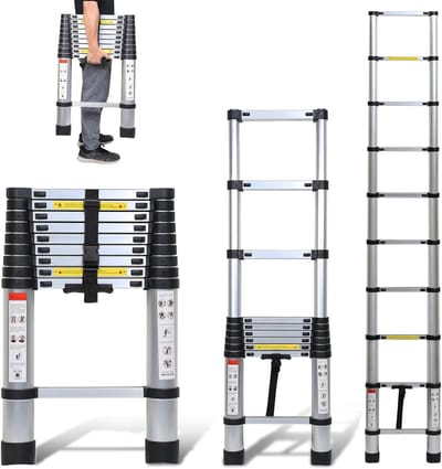 Telescopische Ladder - Stevige Opvouwbare Ladder - Werkzaamheden Binnen Buiten - Met Afneembare Haak - Tot 2.6 Meter - Aluminiumkleurig