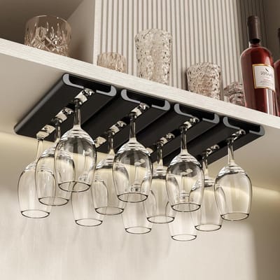 Set van 4 Wijn Glazen Houders, Hangende Glazen Rek voor Keuken en Bar, Geen Boren Nodig, Ideaal voor Wijnliefhebbers