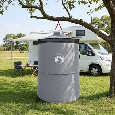 vidaXL - Pop-up - Toilet - Tent - met - Hangtouw - 97 - x - 126 - cm - Grijs - en - Oranje