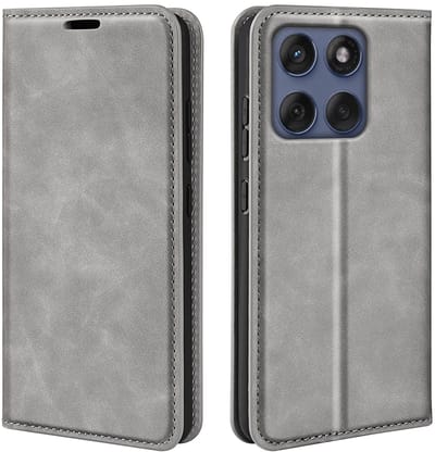 MobyDefend Hoesje - Geschikt voor Motorola Edge 60 / Motorola Edge 60 Fusion - Luxe Wallet Bookcase (Magnetische Sluiting) - Grijs