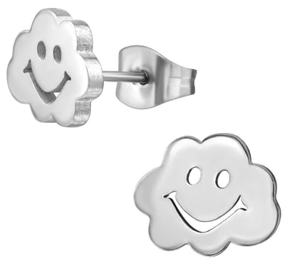 CS Joy - Wolk oorbellen - Chirurgisch staal - 9 x 8 mm -wolkje met smiley