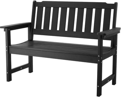 Buitenbank, 128 cm, Draagvermogen tot 363 Kg voor 2-3 Personen, Duurzaam Kunststof Frame met Rugleuning en Ruime Armleuningen, Ideaal voor Terras, Tuin, Park, ERF Of Veranda, Zwart