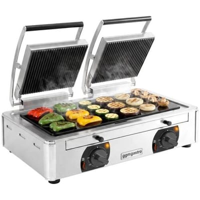 GGM Gastro Glaskeramik-Kontaktgrill - 3,4 kW - unten Glatt & oben Gerillt - 2 Grillflächen: 220x220mm