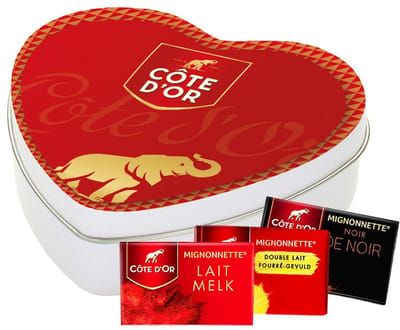 Côte d'Or Mignonnette Horecamix - Melk, Double Lait & pure chocolade - geschenkdoos hartje - chocolade cadeau - 150g