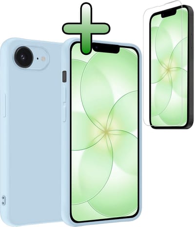 Hoesje Met Screenprotector - Geschikt voor Apple iPhone 17e - Sterk & Shockproof - Back Cover - Siliconen Case - Telefoon Hoes - Lichtblauw
