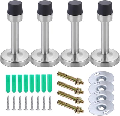 Dailygoods- Deurstoppers 4 Stuks - Roestvrij Staal/Rubber - Wandbescherming - Duurzaam - Geschikt voor Thuis/Kantoor - Afmetingen 95 x 37 mm - Deurbuffer