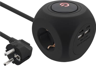 InLine stekkerdoos | 3 contacten | USB-A + USB-C | zwart | 2 meter