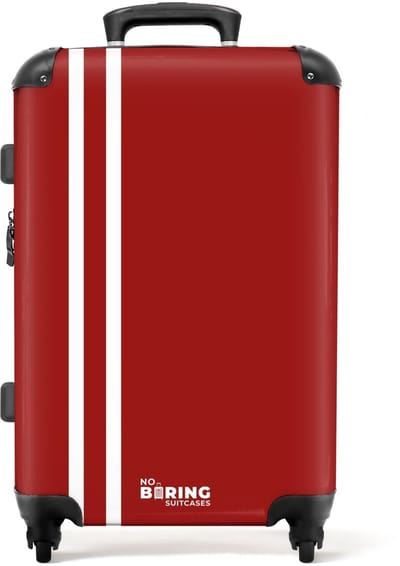 NoBoringSuitcases.com® - Koffer groot - Rolkoffer lichtgewicht - Rood met dubbele witte strepen - Reiskoffer met 4 wielen - Reis trolley - Grote valies XL - Bagagekoffer op wieltjes - 20 kg bagage - Ruimbagage middelgroot